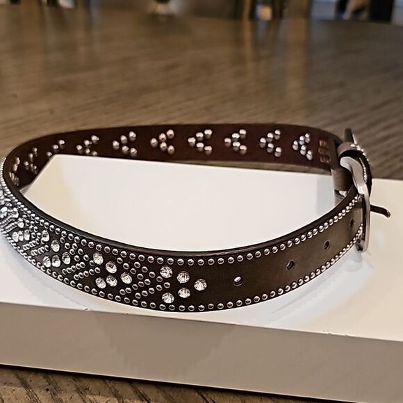 Brown leather studded belt girls size XS-S New no tag - Picture 5 of 8
